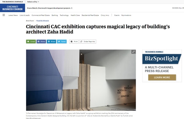 Cincinnati Business Courier: exhibition captures magical legacy of building's architect Zaha Hadid