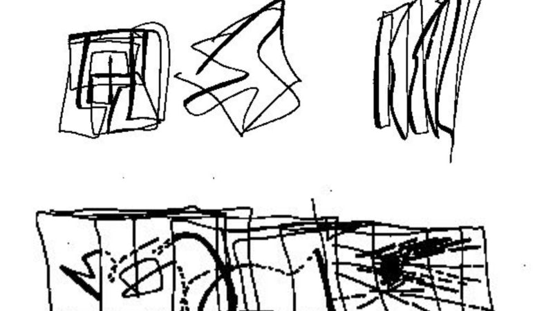 black and white abstract sketches of rectangular-like shapes